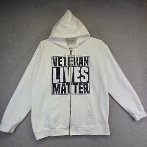 Veteran Lives Matter Hoodie‎ Mens L White Ring Spun Cotton Graphics Spell Out